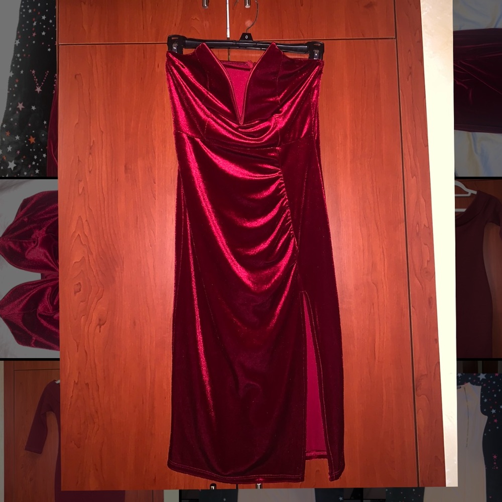Red velvet strapless dress size XS